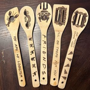 Wooden Cooking Spoons Friends TV Show Spatulas Kitchen Home Decor Gifts 5 PCS
